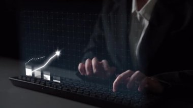 Bir dizüstü bilgisayarda büyüme eğilimlerini analiz eden, finansal başarıyı ve stratejik planlama dinamiklerini vurgulayan modern bir dijital konsept. Copula