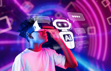 Genç bir insan yapay zeka teknolojisinin geleceğini tecrübe eder, etkileşimli elementlerle dolu bir sanal gerçeklik ortamında sohbet robotlarını yönlendirir. XDMCP