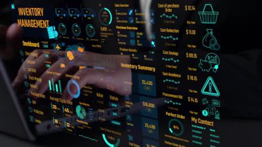 Envanter yönetimi torpido gözünde tedarik zinciri performansı, hisse değerleri, sipariş döngüsü zamanları, maliyet düşüşü ve tedarik ROI görülüyor. Envanter takibi ve depo verimliliği. Thunk