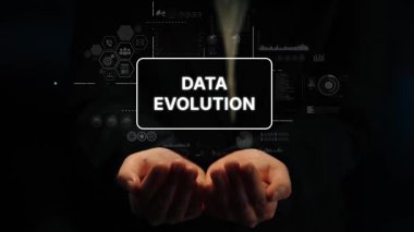 Hands Sunar Data Evolution Concept with Graphs, Charts, and Modern Technology Elements for Business Growth and Analysis. Asemptotik akıllı veri analitiği.