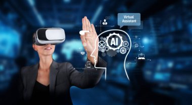 Bir kadın sanal gerçeklik kulaklığıyla etkileşime girer. Modern bir çalışma alanında gelişmiş teknoloji ve insan etkileşimi sergileyen yapay zeka destekli bir asistanla ilişki kuruyor. XDMCP