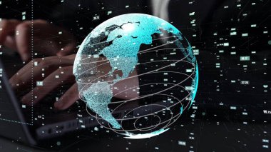 Küresel bağlantı ve teknolojik gelişmeleri temsil eden, iş ve yenilik temaları için ideal bir dünyanın büyüleyici dijital illüstrasyonu. Xenic