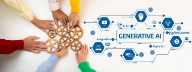 Dijital Sanat ve Makine Öğrenme İnovasyonlarında İşbirlikçi Eller Viteste Üretici Yapay Zeka Kavramları Göstermek için Çalışıyor. Dostluk