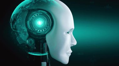 Futuristic robot artificial intelligence huminoid AI for industrial factory technology development and machine learning concept. robotic bionic science research for future of human life. 3D rendering.