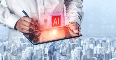 Yapay zeka teknolojisi dijital devre bağlantılarıyla sunulur, yapay zeka sistemlerini sembolize eder, işleme gücünü ve modern dijital platformlara entegrasyonu simgeler.