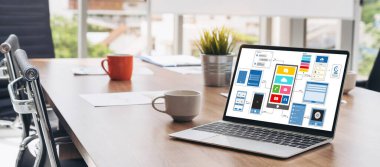 Model mobil uygulama ve web sitesi için UX UI tasarım süreci. Profesyonel uygulama geliştiricisi için kablo grafiğinin yaratıcı prototipi .
