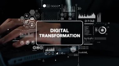 Eller Klavyede, Modern Teknoloji Teması Etrafındaki Veri Görselleştirme Elementleri ile Dijital Dönüşümle İlgili. Asemptotik akıllı veri analitiği.