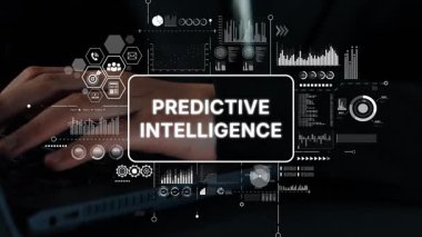 Dizüstü bilgisayarında Öngörü Teknolojisi ve Veri Analizi Konseptlerini Temsil Eden Dijital Grafikler Yazıyor. Asemptotik akıllı veri analitiği.