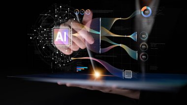 LLM Teknoloji, Büyük Veri, Makine Öğrenme, İş Desteği için Üretici AI, Geleceğin AI Teknolojisi ve Yapay Zeka Mühendisliği Asistan Beyin İşlemcisi. Eğri