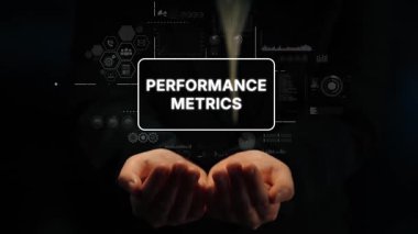 Veri Analizi ve İş Sezgileri için Dijital Grafikleri ve Simgeleri olan Elleri Tutma Ölçüm Ölçümleri. Asemptotik akıllı veri analitiği.