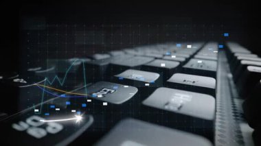 Bu resim finansal büyüme kavramını klavye arka planındaki pazar eğilimlerinin görsel bir temsili ile göstermektedir ve yatırım analizini vurgular. Copula