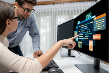 Yeni uygulama geliştirme için HTML, ve C Brisk gibi çeşitli programlama dillerinin kodlama ekranı ile yazılım geliştirme veya programlama çalışmaları