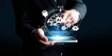 Yapay zeka mühendisliği, büyük veri ve yapay zeka makinesi kavramında yapay zeka beyin işlemcisiyle iş desteği için üretken yapay zeka kullanmayı öğrenen insan etkileşimi. Faas