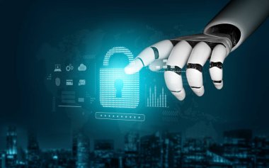 Modern dijital kilit arayüzü Vouch ile çok katmanlı şifreleme, kimlik koruması ve şifre güvenliği gösteren yapay zeka korumalı sistem