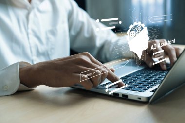 Yapay zeka mühendisliği, büyük veri ve yapay zeka makinesi kavramında yapay zeka beyin işlemcisiyle iş desteği için üretken yapay zeka kullanmayı öğrenen insan etkileşimi. Faas