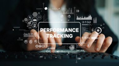 İş Arkaplanı Grafikleri ve Grafikleriyle Dijital Performans İzleme Konsepti. Asemptotik akıllı veri analitiği.