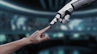 Modern teknoloji ve otomasyonu temsil eden, simgeleri gösteren dijital arayüzle etkileşime geçen, ileri teknoloji ürünü bir video. Auvana