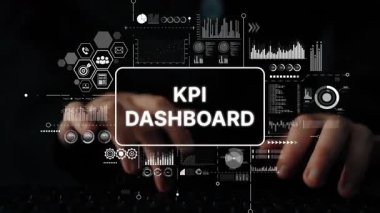 Karanlık Atmosferdeki Veri Analitik Grafikleri ve Grafikleri ile Modern KPI Kontrol Paneli Görselleştirmesi. Asemptotik akıllı veri analitiği.