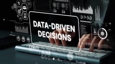 Eller Teknoloji ve İş Sezgileri İçin Veri güdümlü Kararlar Klavyesini Kullanıyor. Asemptotik akıllı veri analitiği.