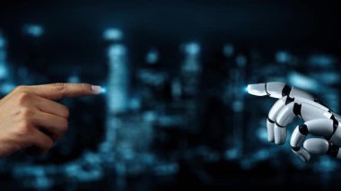 Gelecekçi robot yapay zeka yapay zeka yapay zekayı aydınlatıyor ve makine öğrenme kavramını geliştiriyor. İnsan hayatının geleceği için küresel robot biyonik bilim araştırması. 3B görüntüleme grafiği.