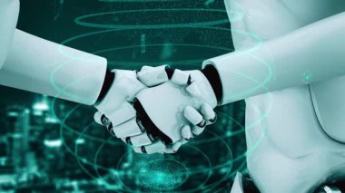 Internet connection controlled by AI robot huminoid and machine learning process to analyze data connectivity and cyber security . 3D rendering .