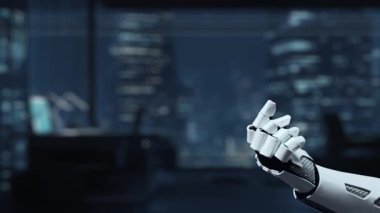 Bir robot el, sanal güvenlik, veri güvenliği ve teknolojik yenilik temalarını vurgulayan dijital bir arkaplan karşısında holografik kilit sembolü sergiliyor. Auvana