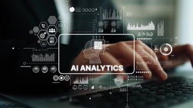 Veri Görselleştirme ve Dijital Arayüz Elementleri Yakından Görünümlü Yapay Zeka Analizi kavramı. Asemptotik akıllı veri analitiği.