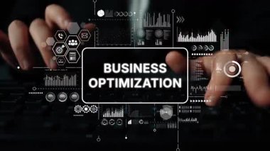 Eller Klavyede İş İyimserleştirme Grafikleri ve Karanlık Arkaplanda Veri Analiz Elementleri. Asemptotik akıllı veri analitiği.