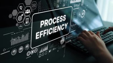 Süreç Üstüste bindirme Verimliliği Simgeleri ve Grafikleri Odaklı Eller. Asemptotik akıllı veri analitiği.