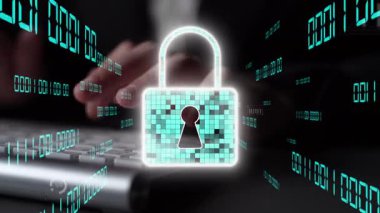 Dijital kilit, veri analizi ve grafiklerle siber güvenliğin görsel temsili, dijital dünyada veri koruması ve mahremiyetin önemini vurguluyor. Xenic