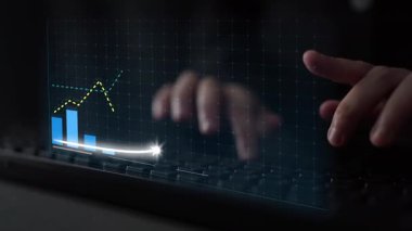 Bu görüntü iş büyümesinin dinamik bir veri görsellemesini yakalar, dijital ortamda grafikler ve grafikler yer alır, finansal başarıyı ve ilerlemeyi vurgular. Copula