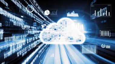 Akıllı paylaşım yazılımıyla bulut bilgisayarı ve çevrimiçi veri depolama. Yeni bilgi çağındaki küresel eğilimleri değiştiren akıllı dijital dönüşüm ve teknoloji bozulması kavramı .