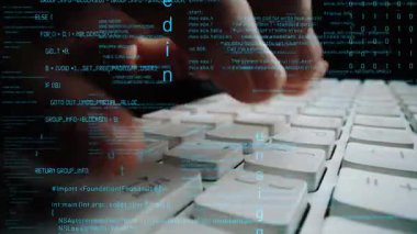 A close-up view of fingers on a keyboard, with floating code overlay, showcasing the intersection of technology and creativity in a digital workspace. Xenic