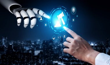 AI in global online legal services and cyber law. Digital platform using AI for legal consultation, justice, and regulatory compliance. Motif