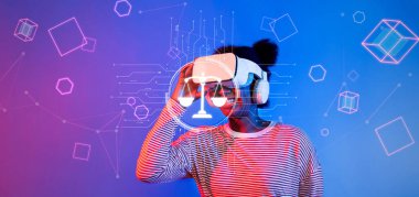 A woman engages with virtual reality, reflecting on the ethical implications of artificial intelligence and its role in governance, compliance, and cybersecurity regulations. XDMCP