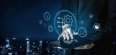 Business innovation and research for process automation. A concept of developing new ideas and technology for strategic growth and market analysis. Motif