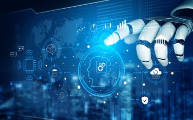 A futuristic command interface for an advanced AI system. This AI is used for high level business and financial data analysis. Motif