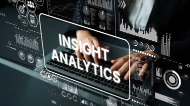 Business Professional Engaged in Data Analysis with Graphical Insights and Digital Analytics Tools. Asymptotic smart data analytic.