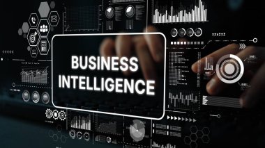 Modern Business Intelligence Concept with Data Visualization and Analytical Metrics on Digital Screen. Asymptotic smart data analytic.
