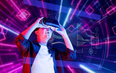 Explore a vibrant depiction of a person engaging with virtual reality, showcasing the integration of artificial intelligence and data analytics for modern marketing solutions. XDMCP