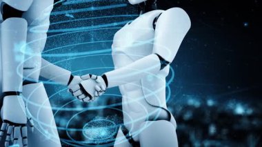 Internet connection controlled by AI robot huminoid and machine learning process to analyze data connectivity and cyber security . 3D rendering .