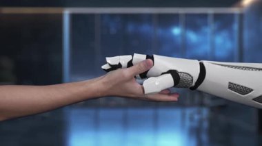 Modern bir çalışma alanında dijital etkileşim ve iletişimi sembolize eden, küresel bağlantıların grafiksel bir temsilini tutan bir elin kavramsal videosu. Auvana