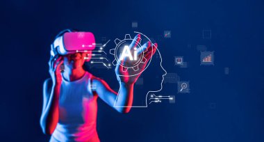 A person wearing a virtual reality headset interacts with artificial intelligence graphics, embodying the future of technology through immersive experiences and innovative interactions. XDMCP