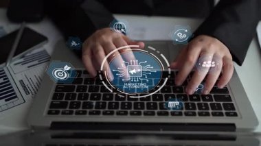 Pazarlama otomasyon diyagramı sunumu yapay zeka odaklı kampanya iş akışı, pazarlama otomasyonu, veri odaklı strateji, pazarlama otomasyon araçları ve iş dünyasında piyasa otomasyon süreci. Muxer