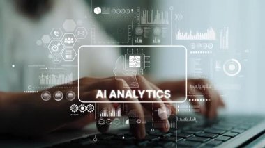 Klavyede Veri Görselleştirme ve Kullanıcı Etkileşimi ile Geleceğin Yapay Zeka Analiz Teknolojisi Konsepti. Asemptotik akıllı veri analitiği.
