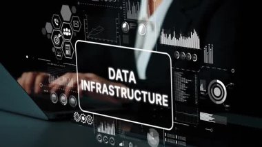 Professional Businessperson Engaging with Digital Data Infrastructure Interface and Technology Concepts. Asymptotic smart data analytic.