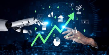 An AI prediction of financial growth and economic success. An upward trend in business investment and stock market performance analyzed by AI. Motif