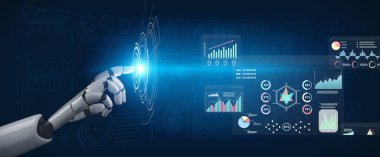 İş performans ölçümlerini görselleştirmek için yapay zeka veri analiz arayüzü. Stratejik raporlama ve analiz için yapay zekanın oluşturduğu çizelgeler. Motif