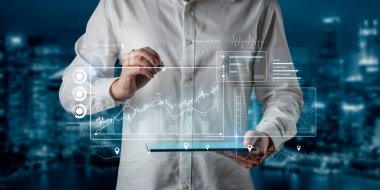 Veri görselleştirme, eğilim, veri raporu ve veri grafiği de dahil olmak üzere analitik ve performans takibi için ileri teknoloji veri görselleştirme paneli. Kefil