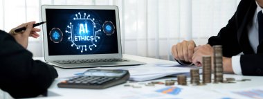 Yapay zeka etik standart hukuk ve bilgisayar ekranındaki kurallar yapay zeka etik şeffaflığının teknoloji suçunu önlediğine dair rapor sunuyor. canlı